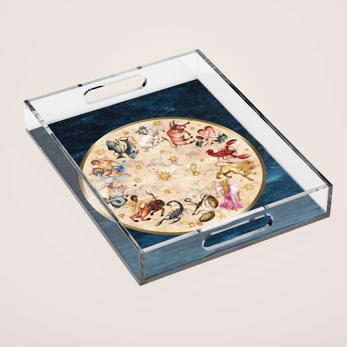 Vintage Astrology Zodiac Wheel Acrylic Tray Gallery Image 1