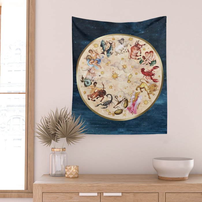 Vintage Astrology Zodiac Wheel Wall Tapestry Gallery Image 2