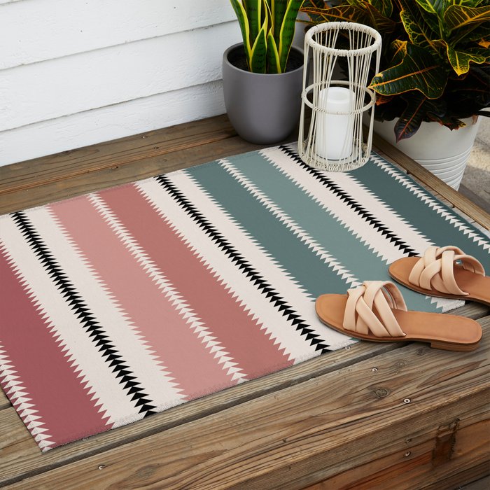 Western Stripes X Pink Green Outdoor Rug Gallery Image 2