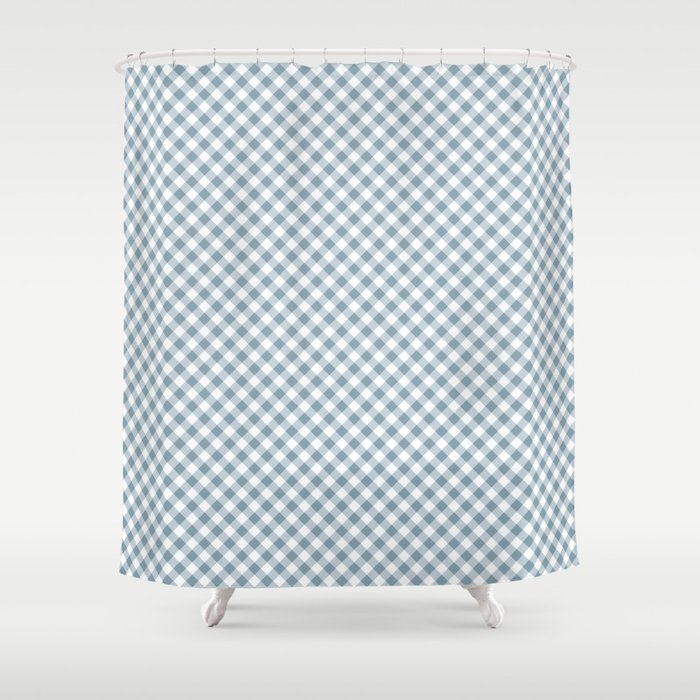 Countryside Bloom Cottage Mist Blue Gingham Shower Curtain Gallery Image 1