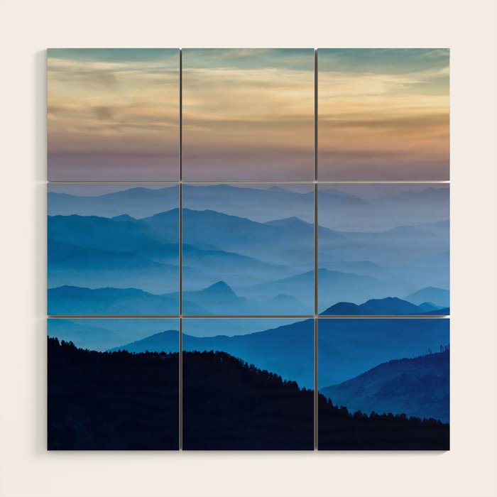 Beautiful Blue Sky Mountains Wood Wall Art Gallery Image 1