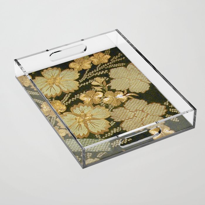 Edo Period Floral Kimono Fragment Print Acrylic Tray Gallery Image 1