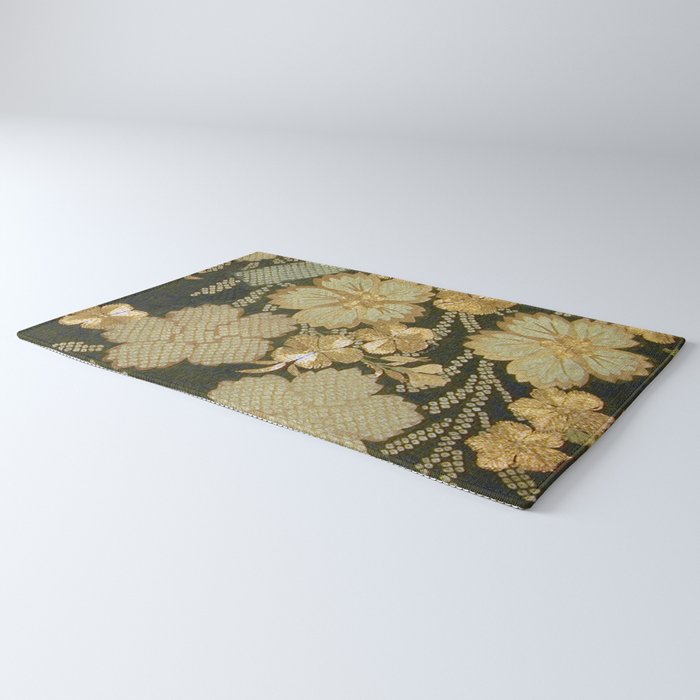 Edo Period Floral Kimono Fragment Print Rug Gallery Image 3