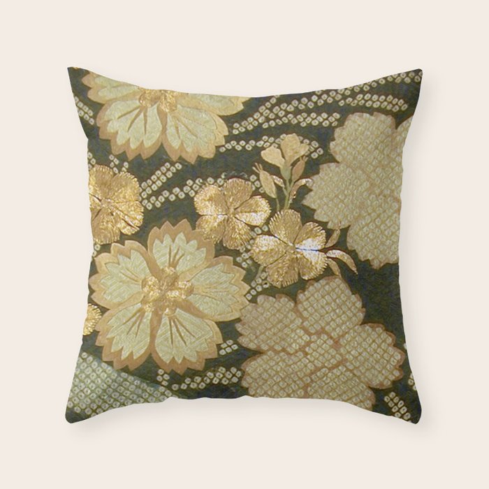 Edo Period Floral Kimono Fragment Print Throw Pillow Gallery Image 6