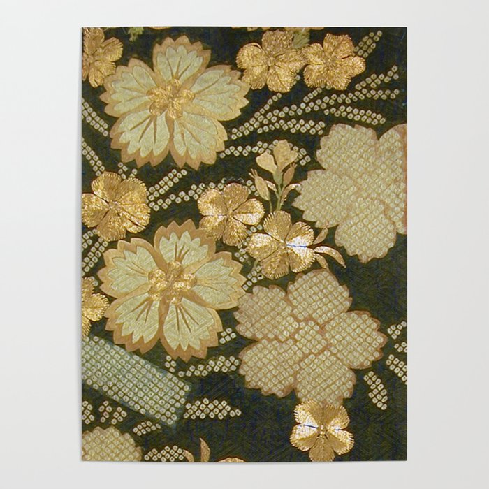 Edo Period Floral Kimono Fragment Print Poster Gallery Image 4
