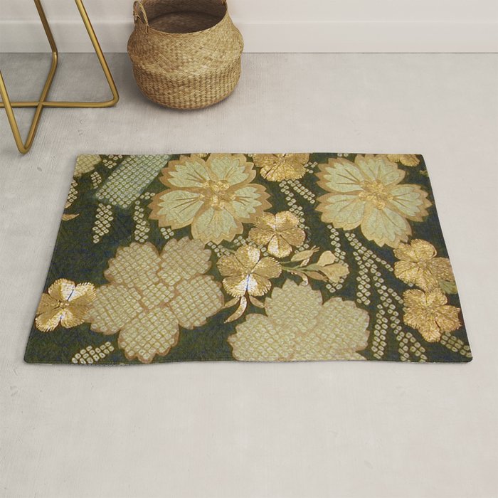 Edo Period Floral Kimono Fragment Print Rug Gallery Image 1