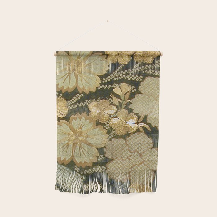 Edo Period Floral Kimono Fragment Print Wall Hanging Gallery Image 1