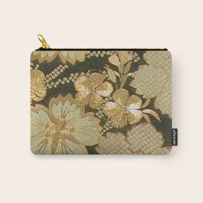 Edo Period Floral Kimono Fragment Print Carry All Pouch Gallery Image 1