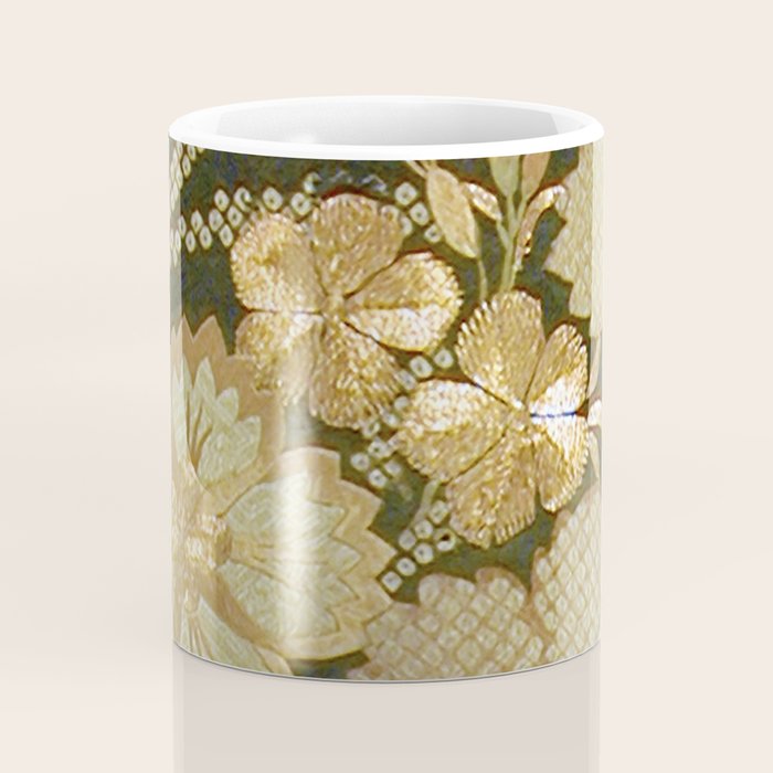Edo Period Floral Kimono Fragment Print Coffee Mug Gallery Image 4