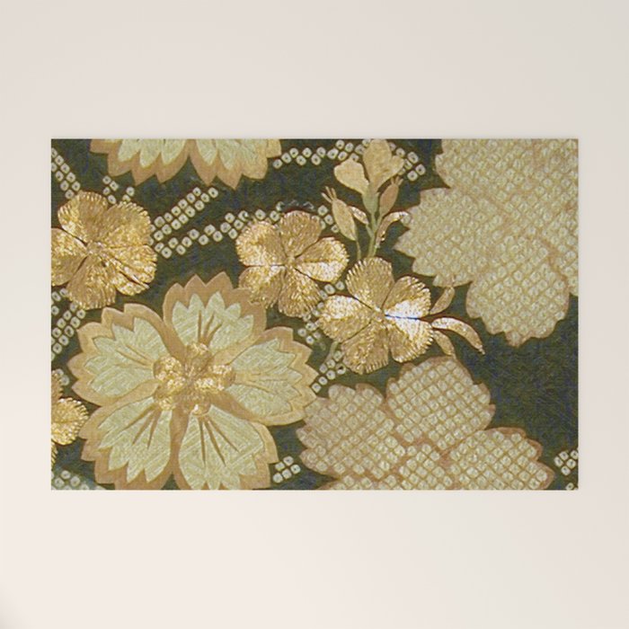 Edo Period Floral Kimono Fragment Print Welcome Mat Gallery Image 1