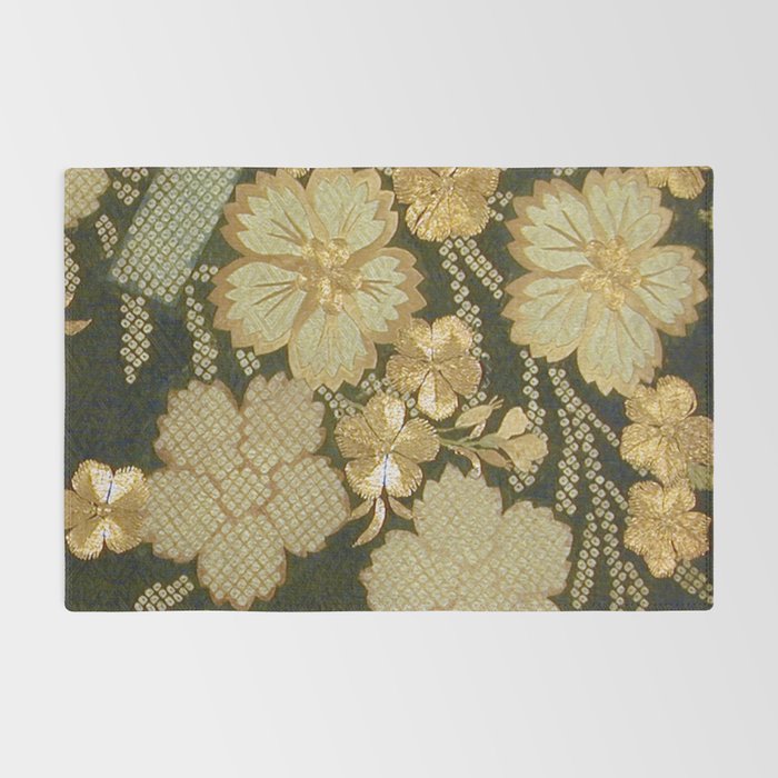 Edo Period Floral Kimono Fragment Print Rug Gallery Image 2