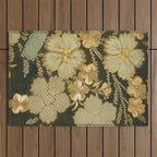 Edo Period Floral Kimono Fragment Print Outdoor Rug Gallery Image 1