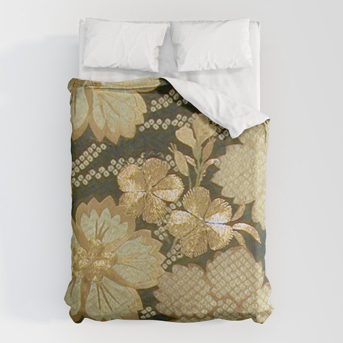 Edo Period Floral Kimono Fragment Print Duvet Cover Gallery Image 6