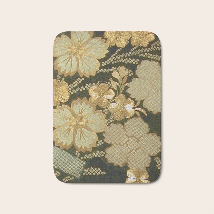Edo Period Floral Kimono Fragment Print Bath Mat Gallery Image 1