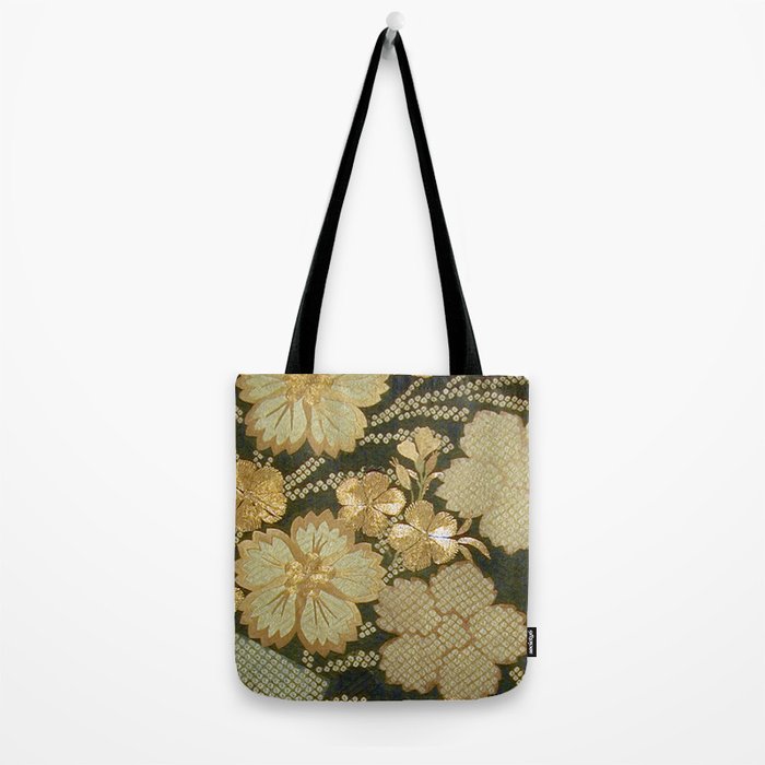Edo Period Floral Kimono Fragment Print Tote Bag Gallery Image 2