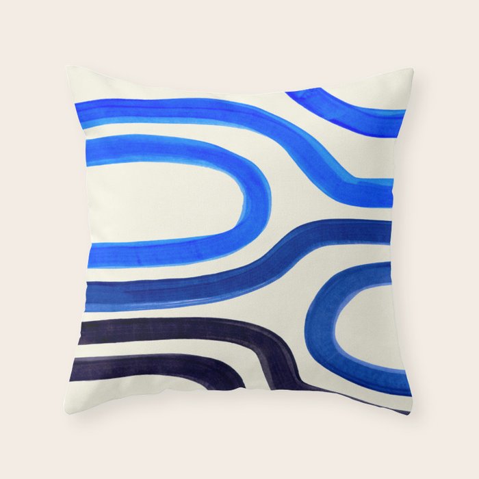 Electric Blues Fun Colorful Mid Century Modern Abstract Painting Shapes Pattern Throw Pillow Gallery Image 1