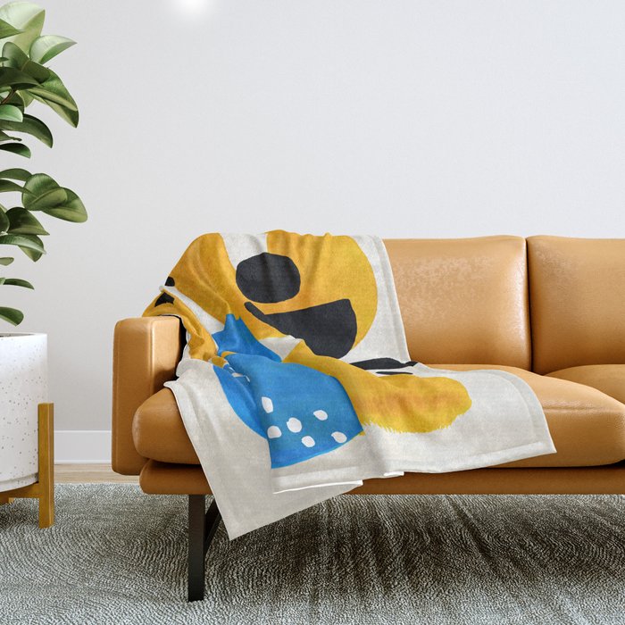 Mid Century Modern abstract Minimalist Fun Colorful Shapes Patterns Ikea Yellow & Blue Throw Blanket Gallery Image 1