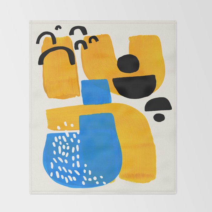 Mid Century Modern abstract Minimalist Fun Colorful Shapes Patterns Ikea Yellow & Blue Throw Blanket Gallery Image 2