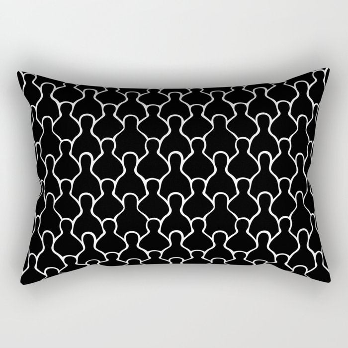 Black and white people crowd pattern Rectangular Pillow Gallery Image 1