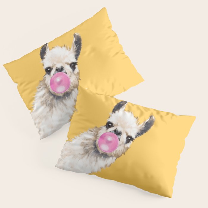 Bubble Gum Sneaky Llama in Yellow Pillow Sham Gallery Image 3