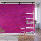 Bright Neon Hot Pink Fuchsia Brick Wall Wall Mural Gallery Image 1