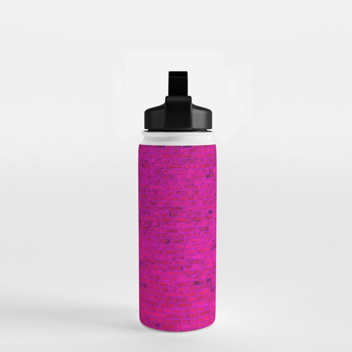 Bright Neon Hot Pink Fuchsia Brick Wall Water Bottle Gallery Image 2