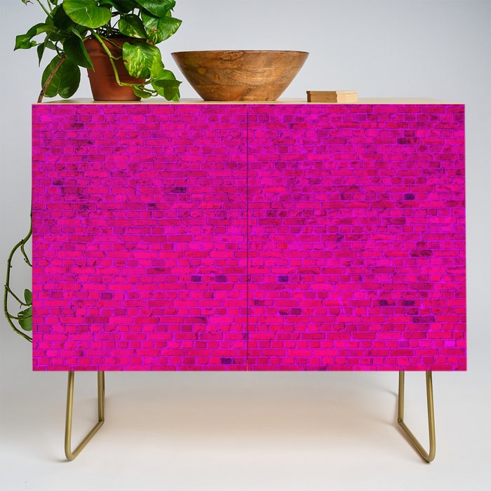 Bright Neon Hot Pink Fuchsia Brick Wall Credenza Gallery Image 1