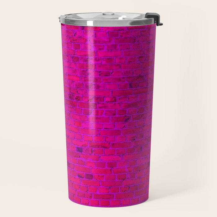 Bright Neon Hot Pink Fuchsia Brick Wall Travel Mug Gallery Image 2