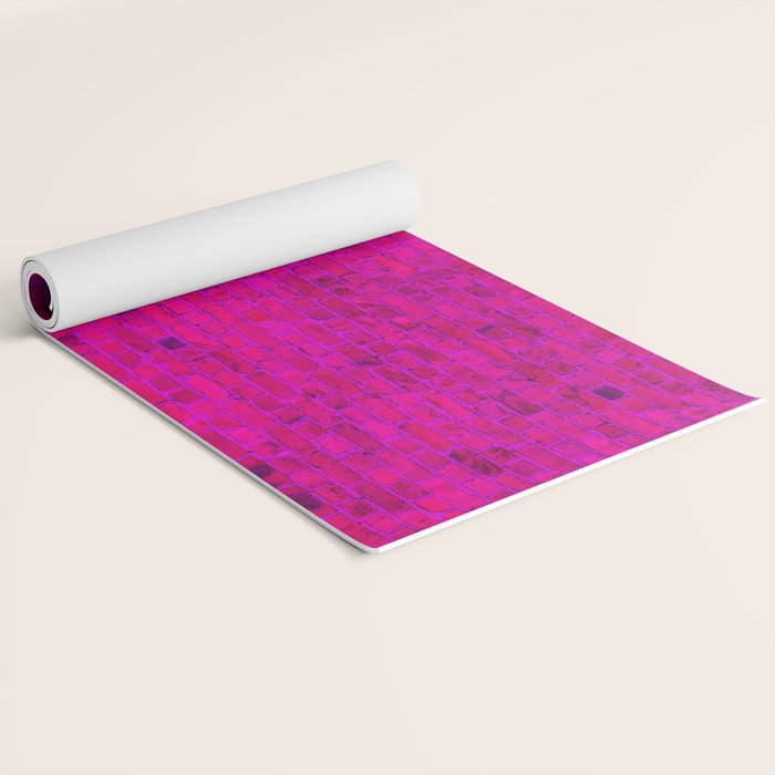 Bright Neon Hot Pink Fuchsia Brick Wall Yoga Mat Gallery Image 2