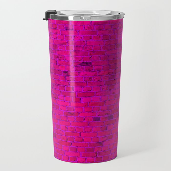 Bright Neon Hot Pink Fuchsia Brick Wall Travel Mug Gallery Image 3