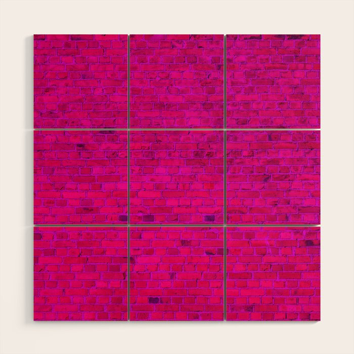 Bright Neon Hot Pink Fuchsia Brick Wall Wood Wall Art Gallery Image 1