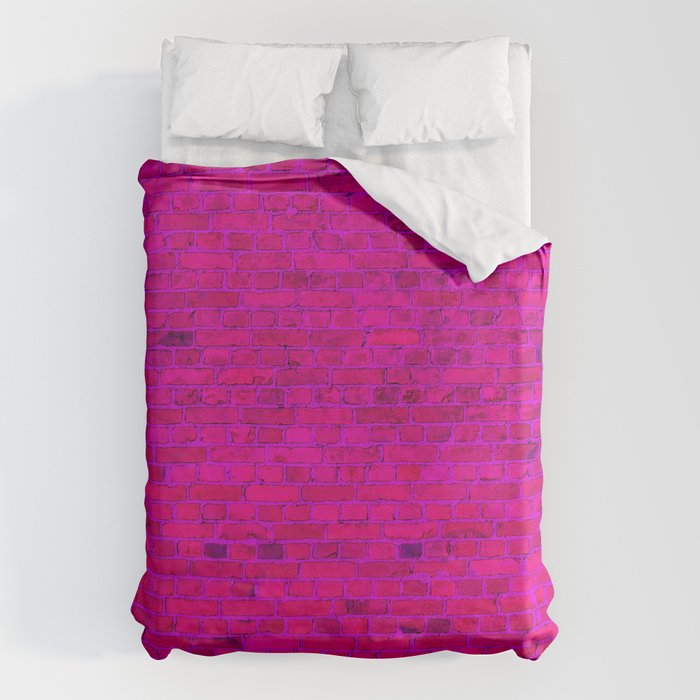Bright Neon Hot Pink Fuchsia Brick Wall Duvet Cover Gallery Image 1