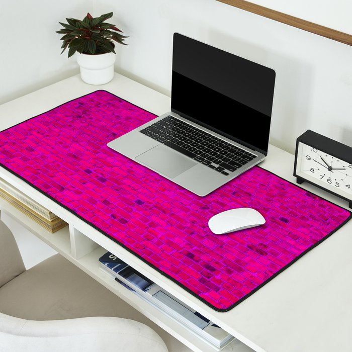 Bright Neon Hot Pink Fuchsia Brick Wall Desk Mat Gallery Image 2
