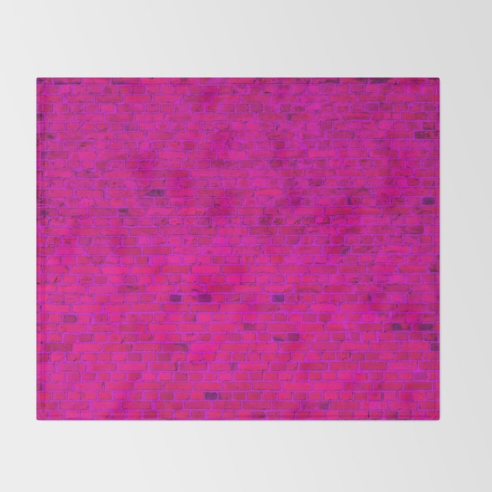 Bright Neon Hot Pink Fuchsia Brick Wall Throw Blanket Gallery Image 2