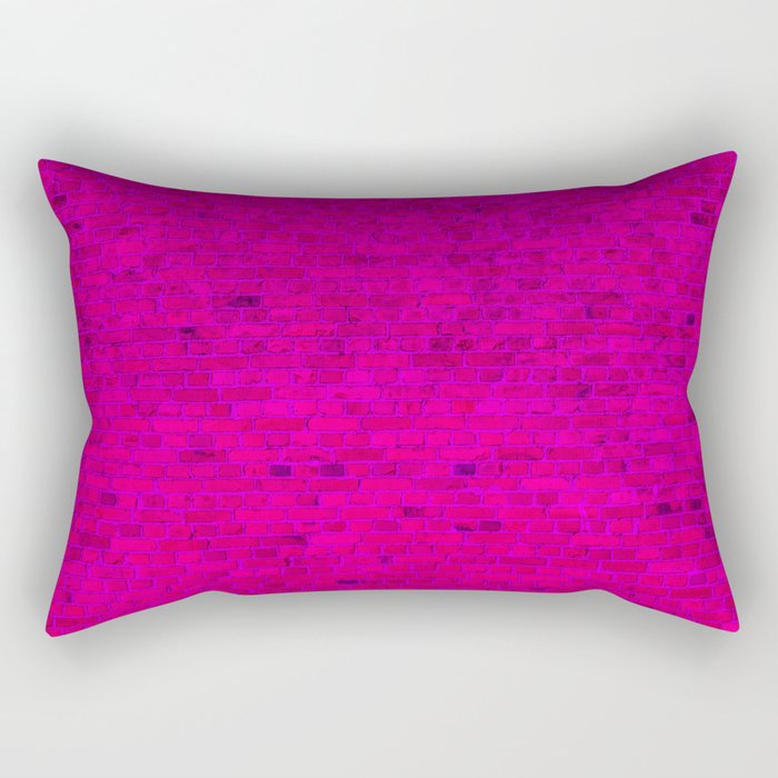 Bright Neon Hot Pink Fuchsia Brick Wall Rectangular Pillow Gallery Image 2