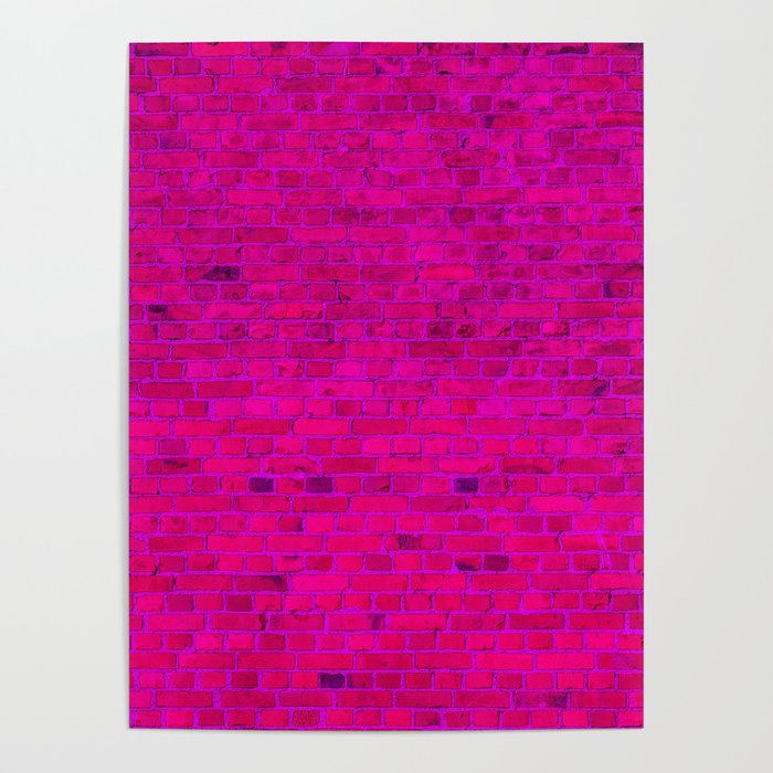 Bright Neon Hot Pink Fuchsia Brick Wall Poster Gallery Image 4