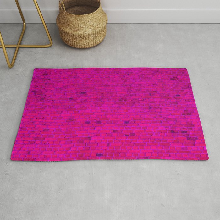 Bright Neon Hot Pink Fuchsia Brick Wall Rug Gallery Image 1