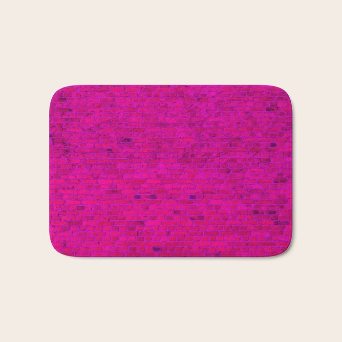 Bright Neon Hot Pink Fuchsia Brick Wall Bath Mat Gallery Image 1