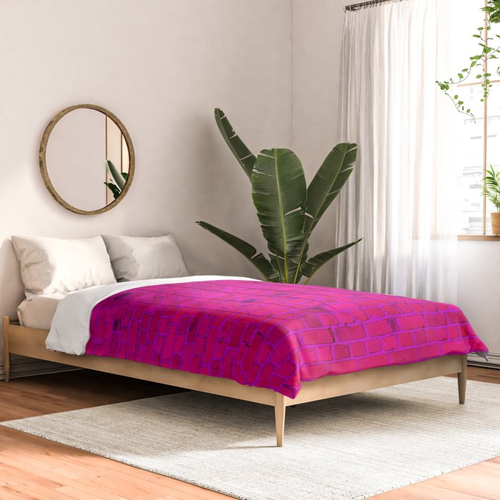 Bright Neon Hot Pink Fuchsia Brick Wall Comforter Gallery Image 2