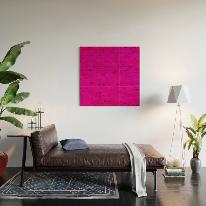 Bright Neon Hot Pink Fuchsia Brick Wall Wood Wall Art Gallery Image 2