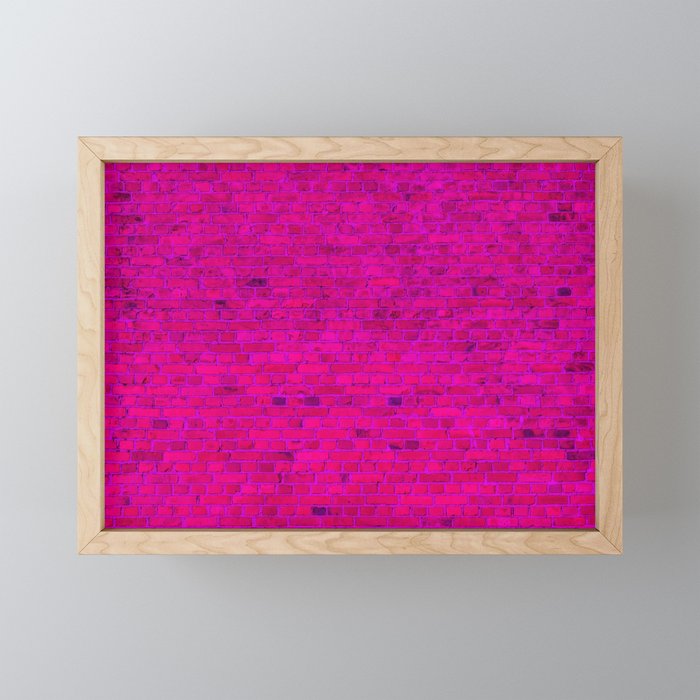 Bright Neon Hot Pink Fuchsia Brick Wall Mini Art Print Gallery Image 1