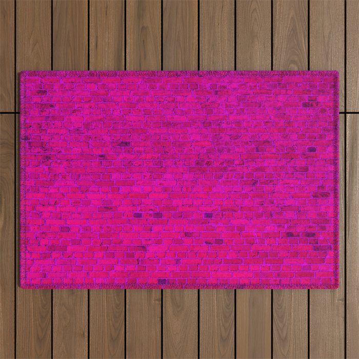 Bright Neon Hot Pink Fuchsia Brick Wall Outdoor Rug Gallery Image 1
