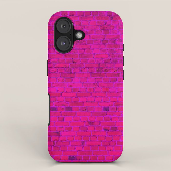 Bright Neon Hot Pink Fuchsia Brick Wall iPhone Case Gallery Image 1