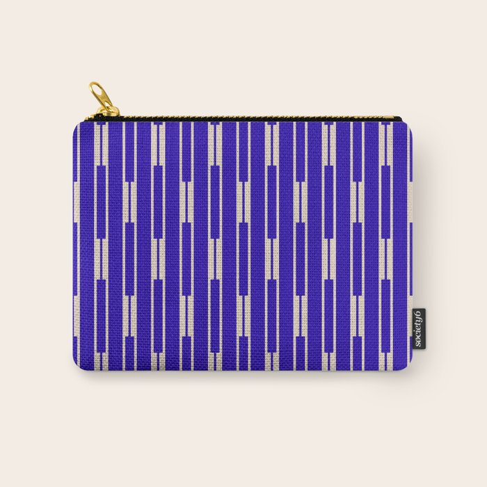 Minimalist Geo Chain Vertical Block Stripe Pattern in Cobalt Blue and Beige Carry All Pouch Gallery Image 1
