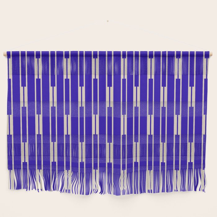 Minimalist Geo Chain Vertical Block Stripe Pattern in Cobalt Blue and Beige Wall Hanging Gallery Image 1
