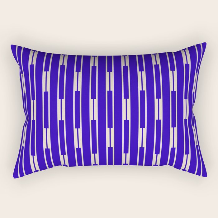 Minimalist Geo Chain Vertical Block Stripe Pattern in Cobalt Blue and Beige Rectangular Pillow Gallery Image 1