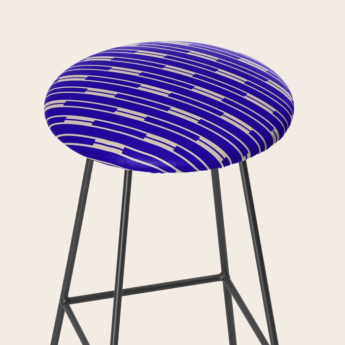 Minimalist Geo Chain Vertical Block Stripe Pattern in Cobalt Blue and Beige Stool Gallery Image 2