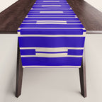Minimalist Geo Chain Vertical Block Stripe Pattern in Cobalt Blue and Beige Table Runner Gallery Image 1