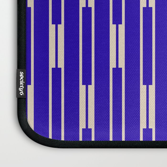 Minimalist Geo Chain Vertical Block Stripe Pattern in Cobalt Blue and Beige Laptop Sleeve Gallery Image 3