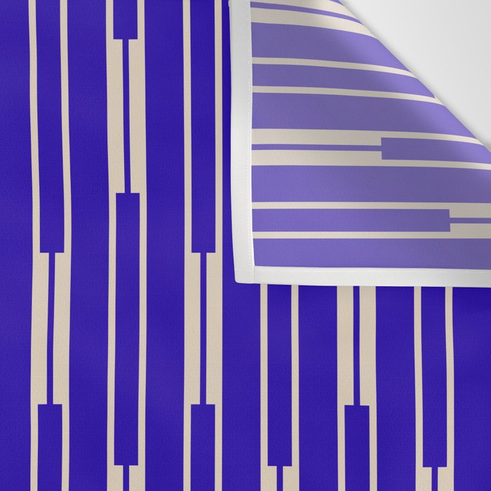 Minimalist Geo Chain Vertical Block Stripe Pattern in Cobalt Blue and Beige Wall Tapestry Gallery Image 3